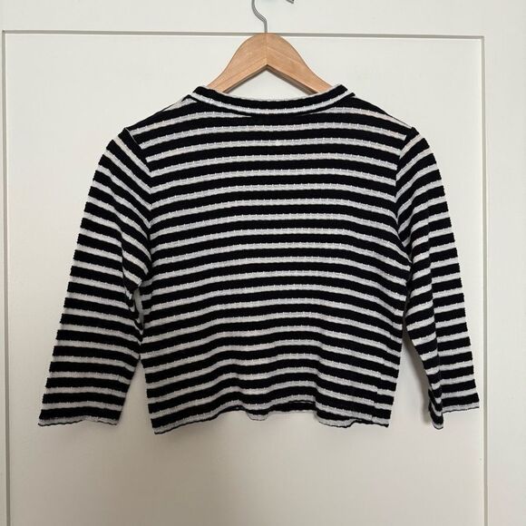 Free People Top Womens Size M Cropped Striped Ribbed 3/4 Sleeve Stretch Nautical - Picture 4 of 10